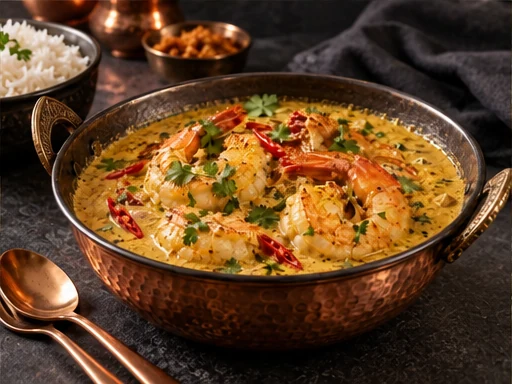 Prawn Malai Curry presented at a premium catered event