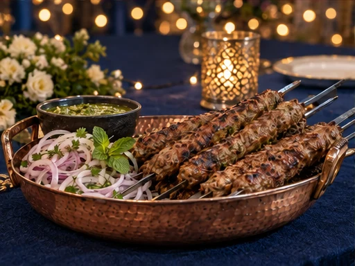 Chicken Seekh Kebab presented at a premium catered event